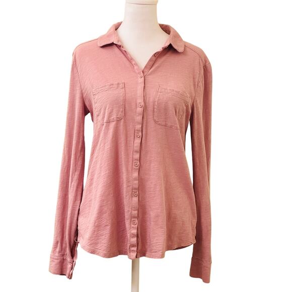 Ann Taylor LOFT Pink Cotton Long Sleeve Button Down Collared Blouse Size S - Picture 1 of 9